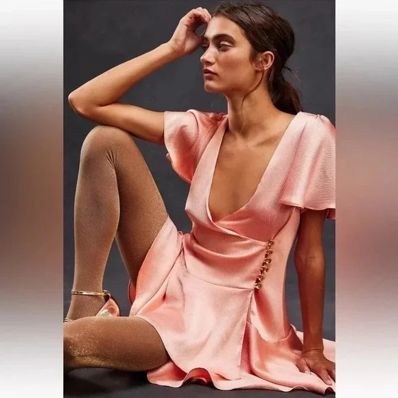 Free People NWOT Peach Scarlett Ruffle Mini Dress Size Small - Picture 3 of 9